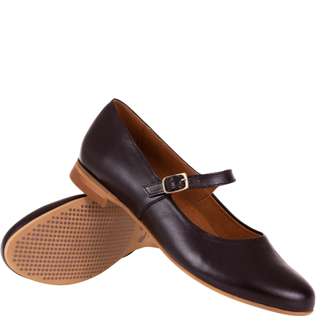 Bordowe baleriny z paskiem Syrena SGO 2107 skórzane