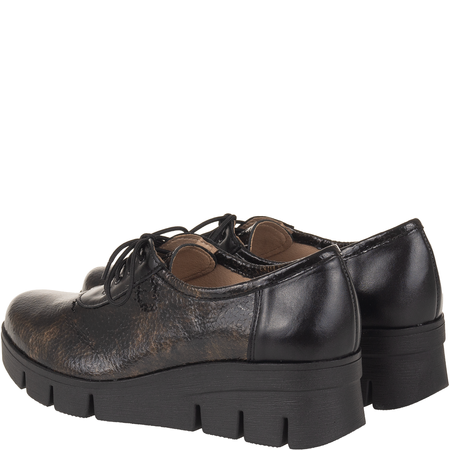 Półbuty Syrena SE 0511 złoto-czarne, lakierowana skóra, koturn 5 cm