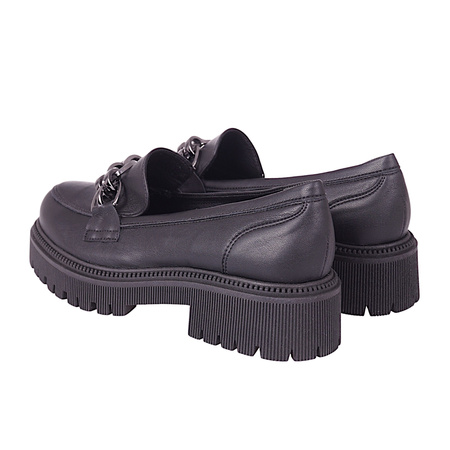 Półbuty damskie na grubej podeszwie - skóra ekologiczna Excel 472/067 czarne