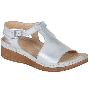 Skórzane sandały damskie SST 924  biało-srebrne