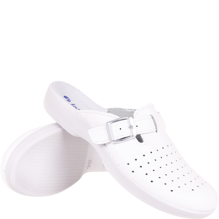 Białe klapki damskie Inblu AE00001 sanitarne - skórzana wkładka