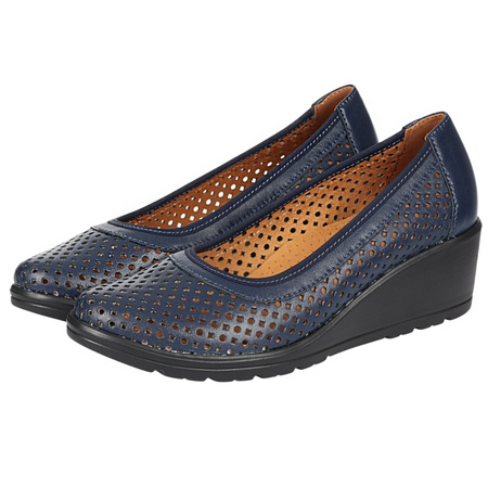 Półbuty ażurowe damskie skórzane Syrena SWB 026 granatowe