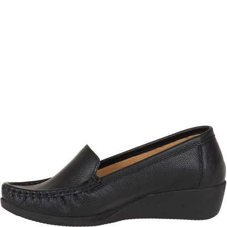 Syrena SH 4020 czarne mokasyny skórzane na koturnie 4 cm