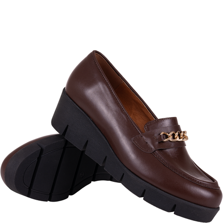 Półbuty na koturnie skórzane, brązowe Syrena SWB 028