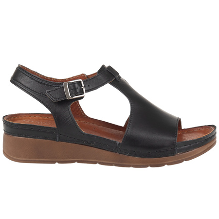 Czarne Komfortowe Sandały Damskie Skórzane Syrena SST 924