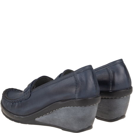 Półbuty na koturnie skórzane Syrena SST 1593/50 granatowe