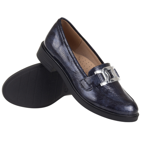 Półbuty damskie mokasyny skórzane Syrena SE 0055 granatowe