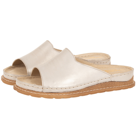 Klapki damskie skórzane marki Syrena SST 937 beżowo-złote