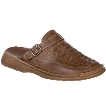 Klapki męskie skórzane Syrena  SST SST 056/360 oliwka