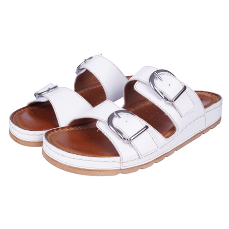 Białe komfortowe klapki skórzane damskie SYRENA SBB 221059