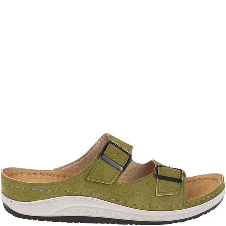 Modne zielone klapki Inblu PF000006 z klamrami