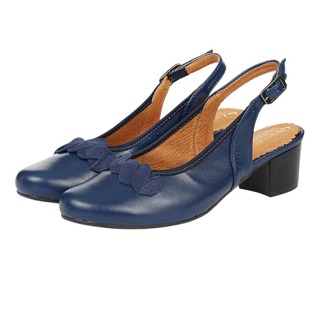 Skórzane sandały na koturnie Syrena SWB 556 granatowe