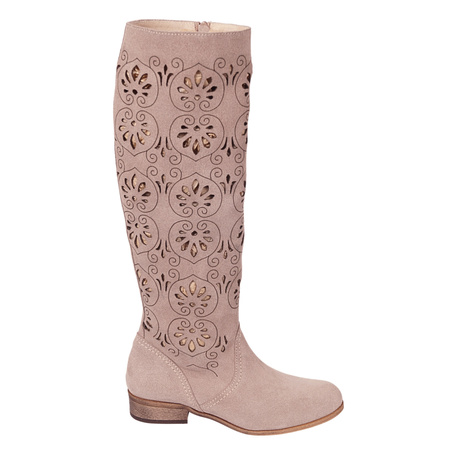 Piękne zamszowe kozaki damskie Syrena SOP 203 cappuccino