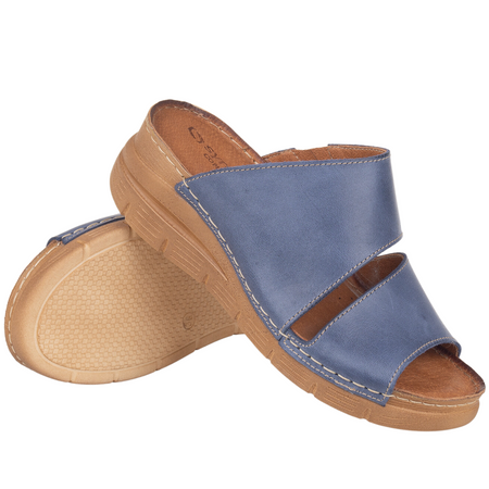 Klapki damskie na koturnie Syrena SST 981 niebieskie