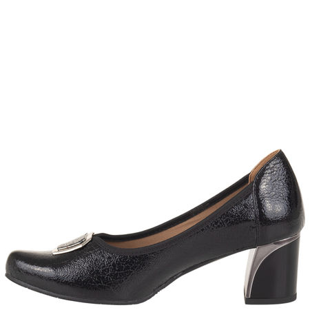 Czółenka na słupku Syrena SE 7145 czarne - skóra naturalna