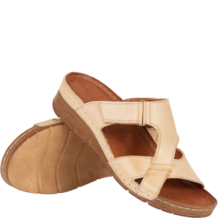 Klapki damskie skórzane marki Syrena SST 908/K beżowe