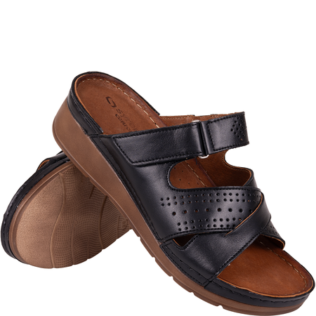 Czarne klapki damskie skórzane marki Syrena SST 923