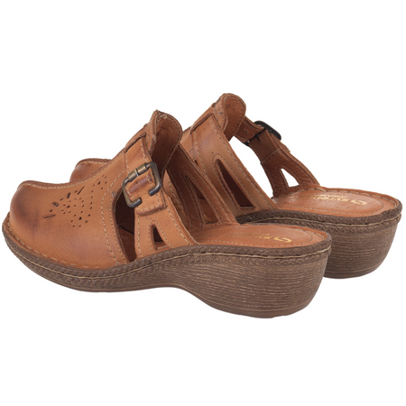 Klapki damskie Syrena SST 737/M rude - skóra naturalna