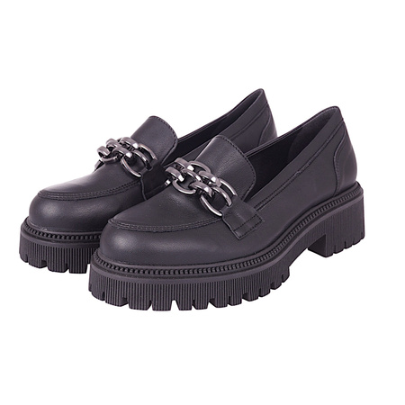 Półbuty damskie na grubej podeszwie - skóra ekologiczna Excel 472/067 czarne