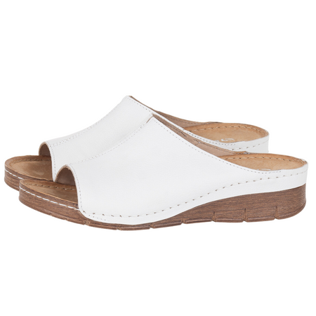 Klapki skórzane damskie Syrena SOT 409 białe - platforma 3,5 cm