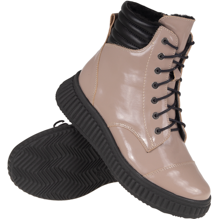 Skórzane botki damskie Syrena SH 599 beżowe lakierowane