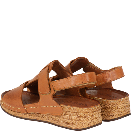 Sandały Syrena SST 995 rude - skórzane, na rzepy, koturn 4 cm