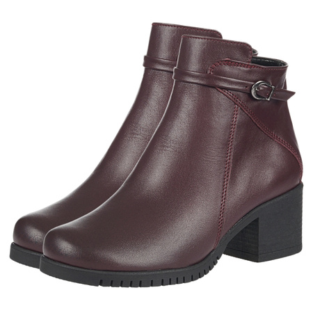 Bordowe botki damskie na obcasie marki Syrena SE 0046