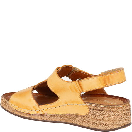 Sandały Syrena SST 995 żółte - skórzane, na rzep, 4 cm koturna