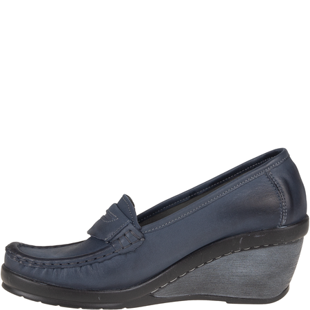 Półbuty na koturnie skórzane Syrena SST 1593/50 granatowe