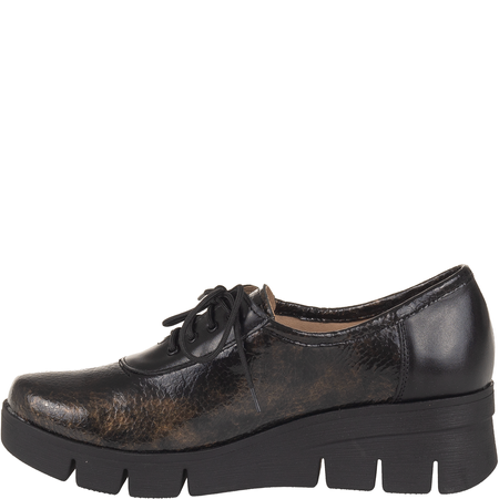 Półbuty Syrena SE 0511 złoto-czarne, lakierowana skóra, koturn 5 cm