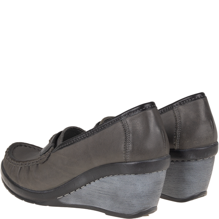 Półbuty na koturnie skórzane Syrena SST 1593/50 grafit-czarny