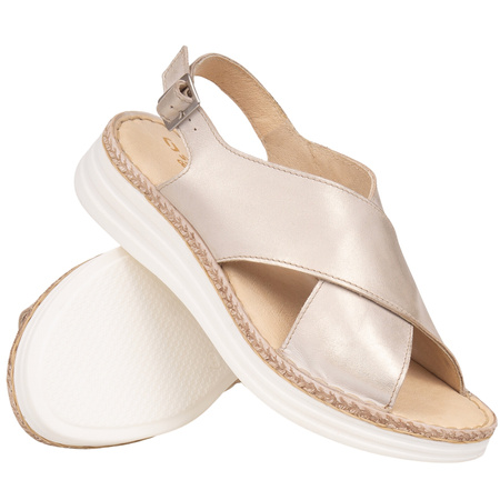 Stylowe sandały skórzane SST 950/G beżowo-złote marki Syrena