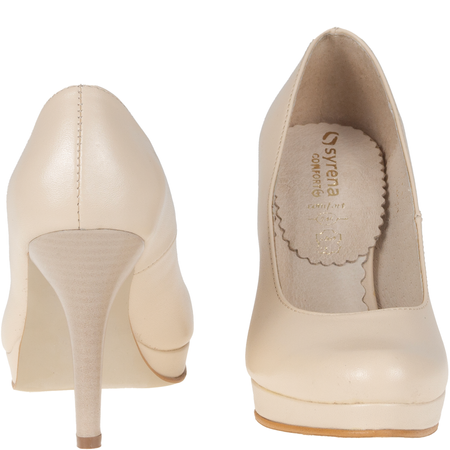 Czółenka na obcasie beżowe skórzane Syrena SWB 154