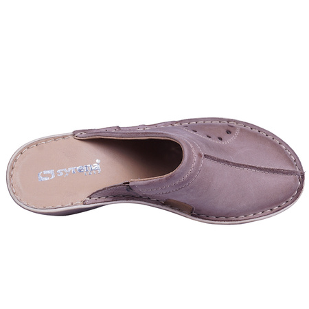 Skórzane klapki damskie na koturnie Syrena SH 624 beżowe