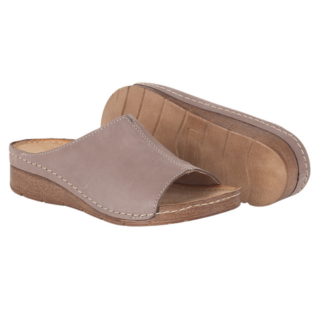 Klapki skórzane damskie Syrena SOT 409 cappucinno - platforma 3,5 cm