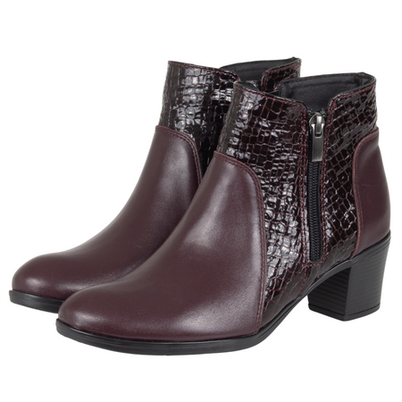 Komfortowe botki damskie Syrena SE 404 - bordowe, skóra