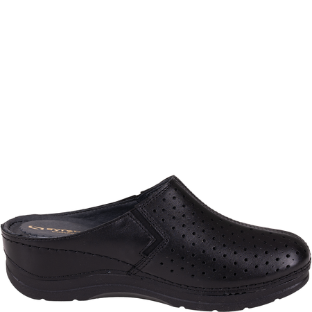 Skórzane klapki Syrena SWB 562 czarne, koturn 4,5 cm