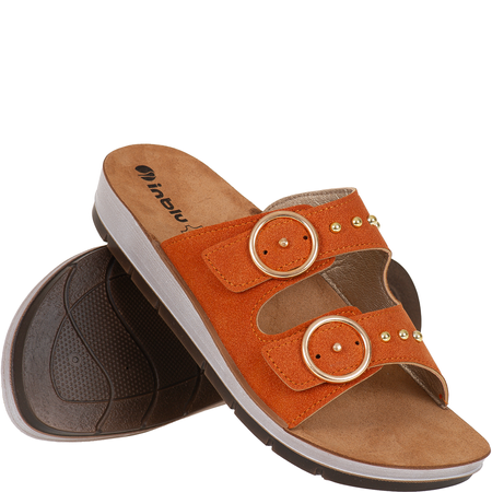 Inblu CL000054 kolor rdzawy - modne klapki z klamrami