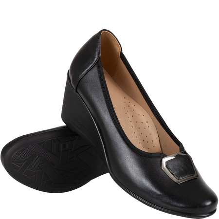 Czółenka damskie na koturnie skórzane Syrena SE 7141 czarne