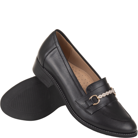 Mokasyny damskie Syrena SE P-287 czarne, skóra, obcas 3 cm