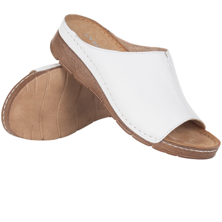 Klapki skórzane damskie Syrena SOT 409 białe - platforma 3,5 cm