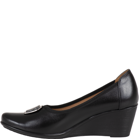 Czółenka damskie na koturnie skórzane Syrena SE 7141 czarne