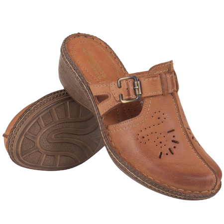 Klapki damskie Syrena SST 737/M rude - skóra naturalna