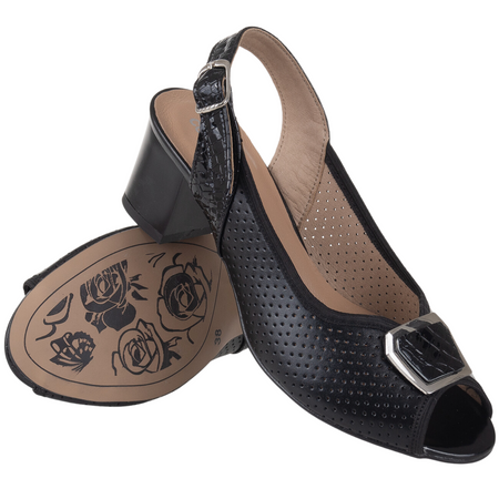 Sandały na obcasie Syrena SE 7140KT czarne - skóra licowa