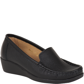 Syrena SH 4020 czarne mokasyny skórzane na koturnie 4 cm