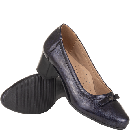 Czółenka na słupku Syrena SE P-293/A granatowe - skóra