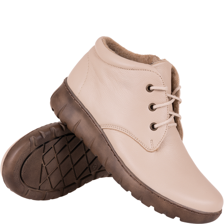 Botki damskie Syrena SH 793 ecru skóra naturalna ocieplane