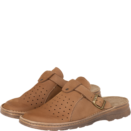 Klapki męskie Syrena SH 812 beżowe skóra naturalna