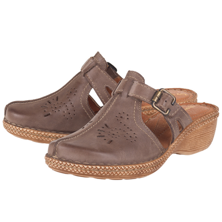 Klapki damskie Syrena SST 737/M cappuccino - skóra naturalna
