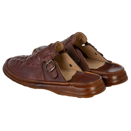 Klapki męskie skórzane Syrena SST SST 056/360 ciemny brąz